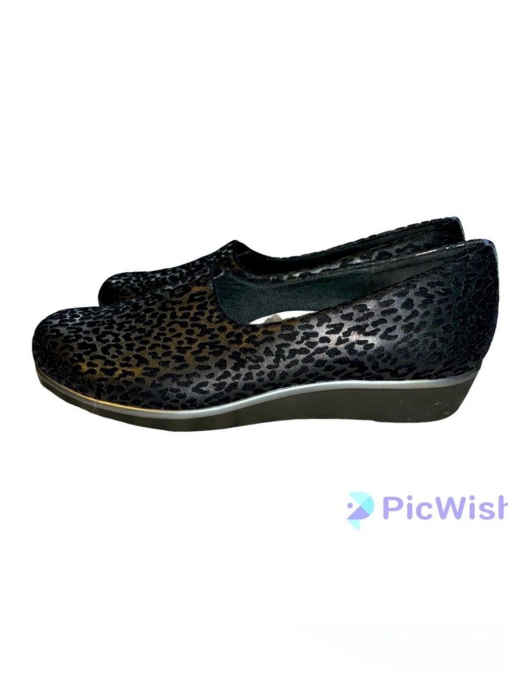 SAS Bliss Leopard Print Black Wedge Slip On Shoes
